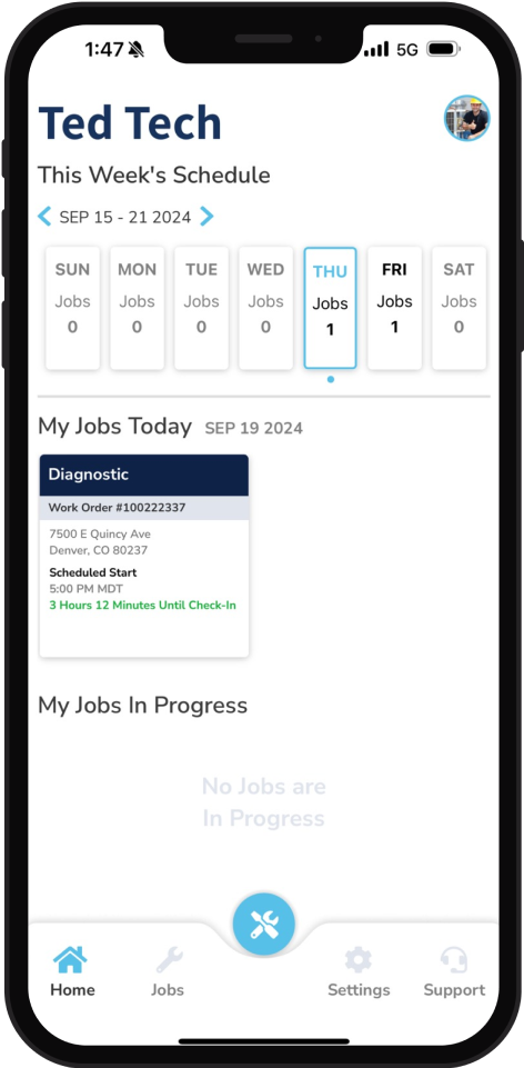 starting job screen