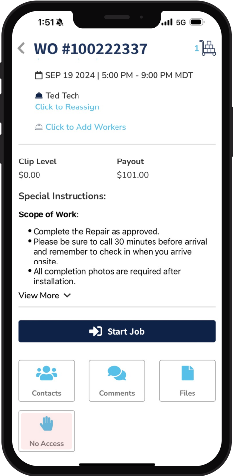 starting job screen